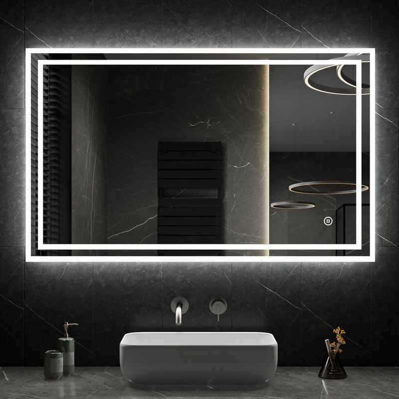 WDWRITTI Badspiegel LED Spiegel mit Touch 100x70 Kalt/Neutral/Warmweiß Dimmbar Memory (Wandspiegel mit beleuchtung, Umweltschutz Spiegel, Wasserdichte LED-Leiste), energiesparender, IP44