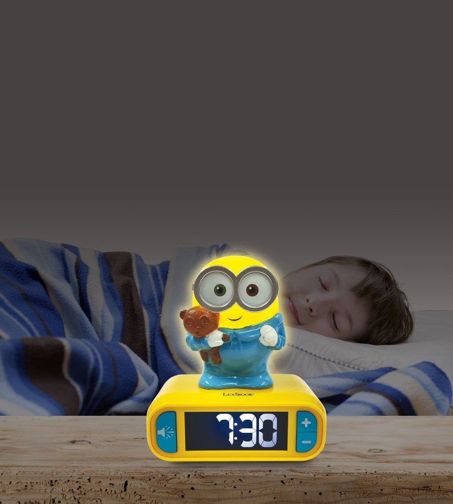 besonderen Minions und 3D mit Nachtlicht-Figur Wecker Kinderwecker Lexibook® Klingeltönen