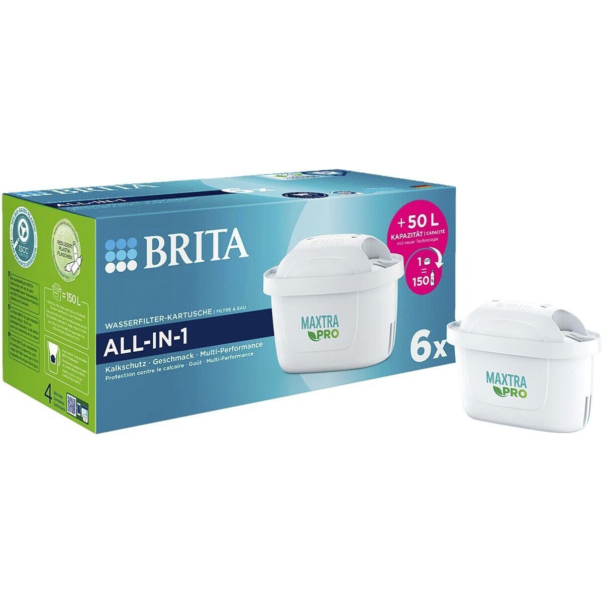 BRITA Wasserfilter MAXTRA PRO ALL-IN-1, Zubehör für BRITA Tischwasserfilter, 4-stufiges-Filtersystem