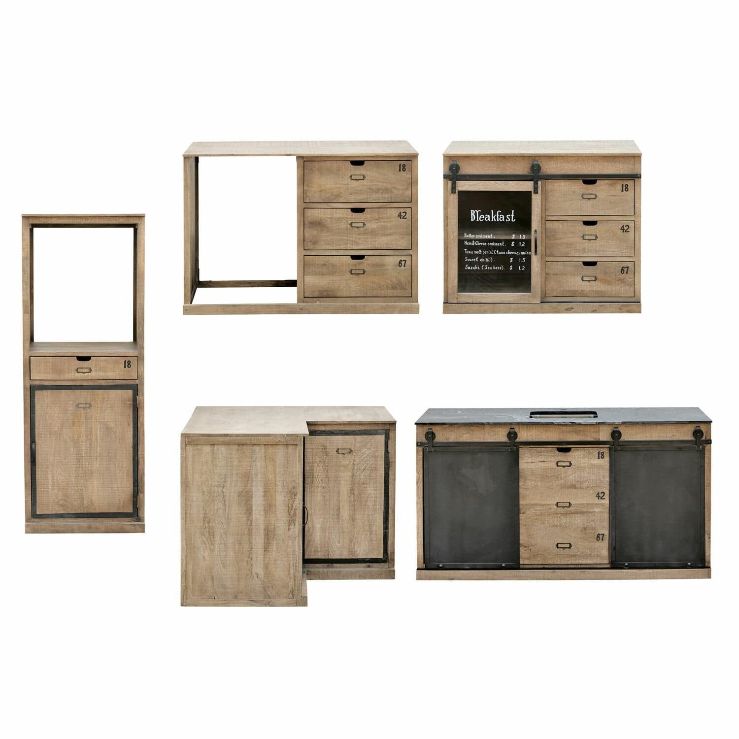 Mirabeau Küchenzeile Küche 5er Set Oakland braun/schwarz