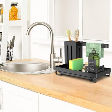 NUODWELL Zubehöraufbewahrungsständer Spülbecken küchenSpüle Sink Organizer, Lappenhalter mit Abfluss Pfanne