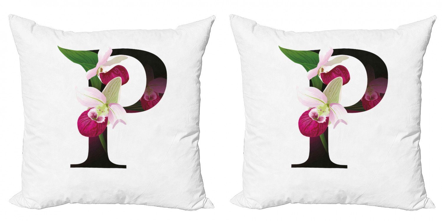 Kissenbezüge Modern Accent Doppelseitiger Digitaldruck, Abakuhaus (2 Stück), Buchstabe P Frauenschuh Blume