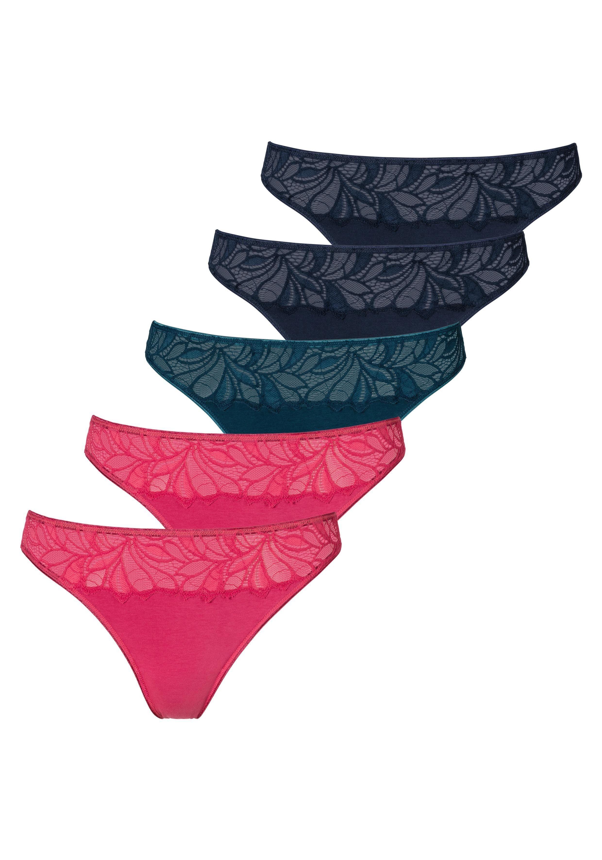 navy pink, String Baumwoll-Qualität 5-St) elastischer (Packung, Vivance petrol, aus