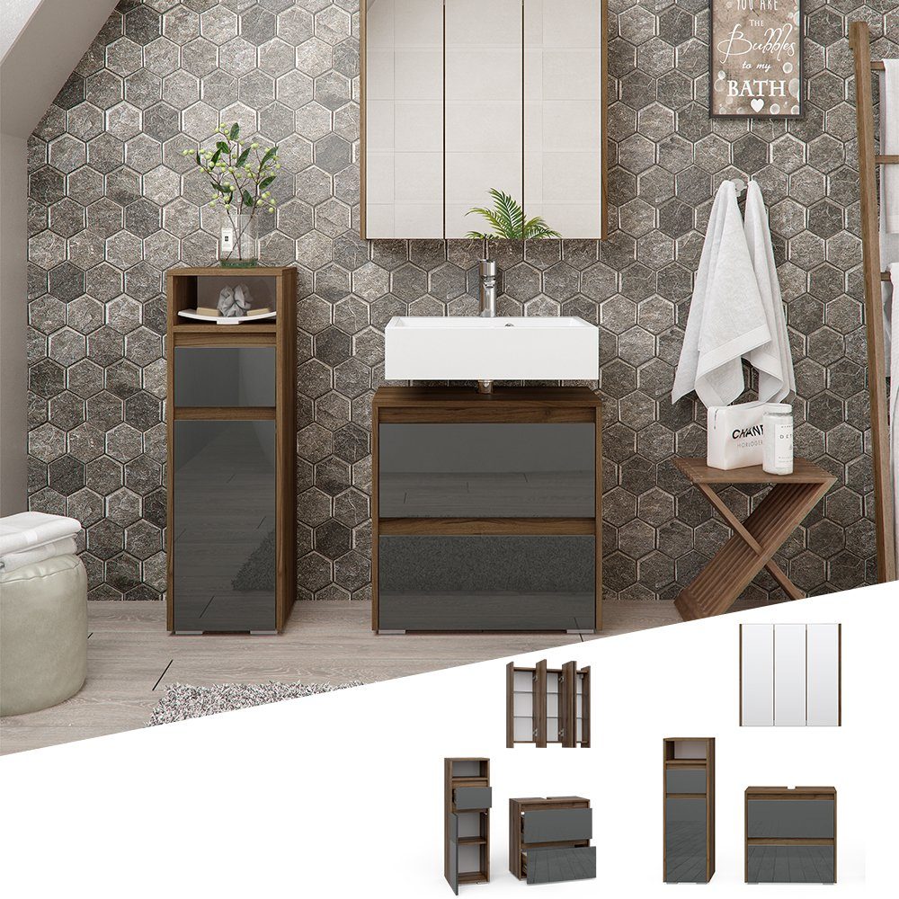 Vicco Badmöbel-Set Majest, Anthrazit/Nussbaum, 3 Teile, günstig online kaufen