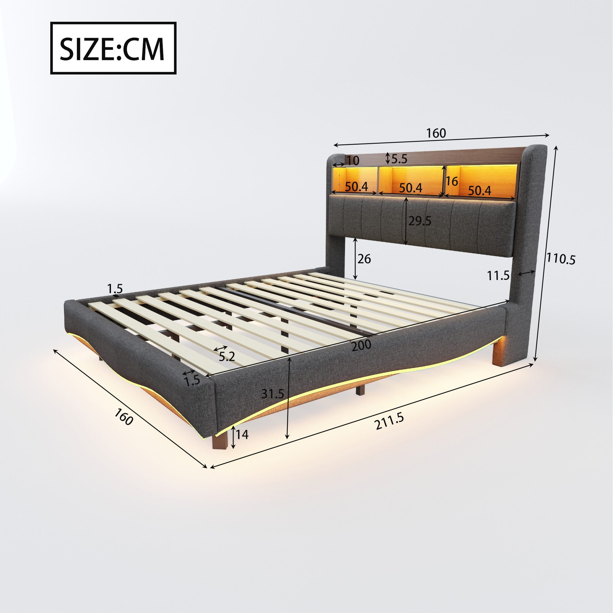 Celya Polsterbett Multifunktionales Stauraumbett mit LED-Licht, günstig online kaufen