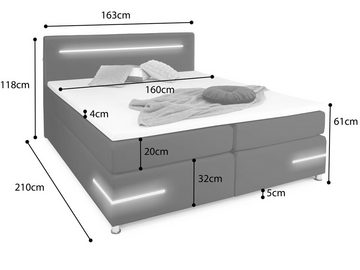 wonello Boxspringbett Daytona, mit LED Beleuchtung und Topper, wahlweise mit Bettkasten