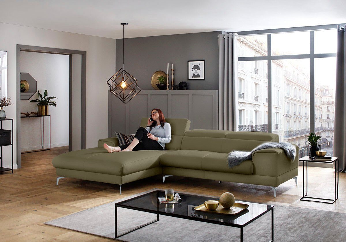 W.SCHILLIG Ecksofa piedroo, Designsofa mit tollem Sitzkomfort, bequem und elegant, L-Form, Kopfteilverstellung, wahlweise mit Sitztiefenverstellung, Breite 303cm
