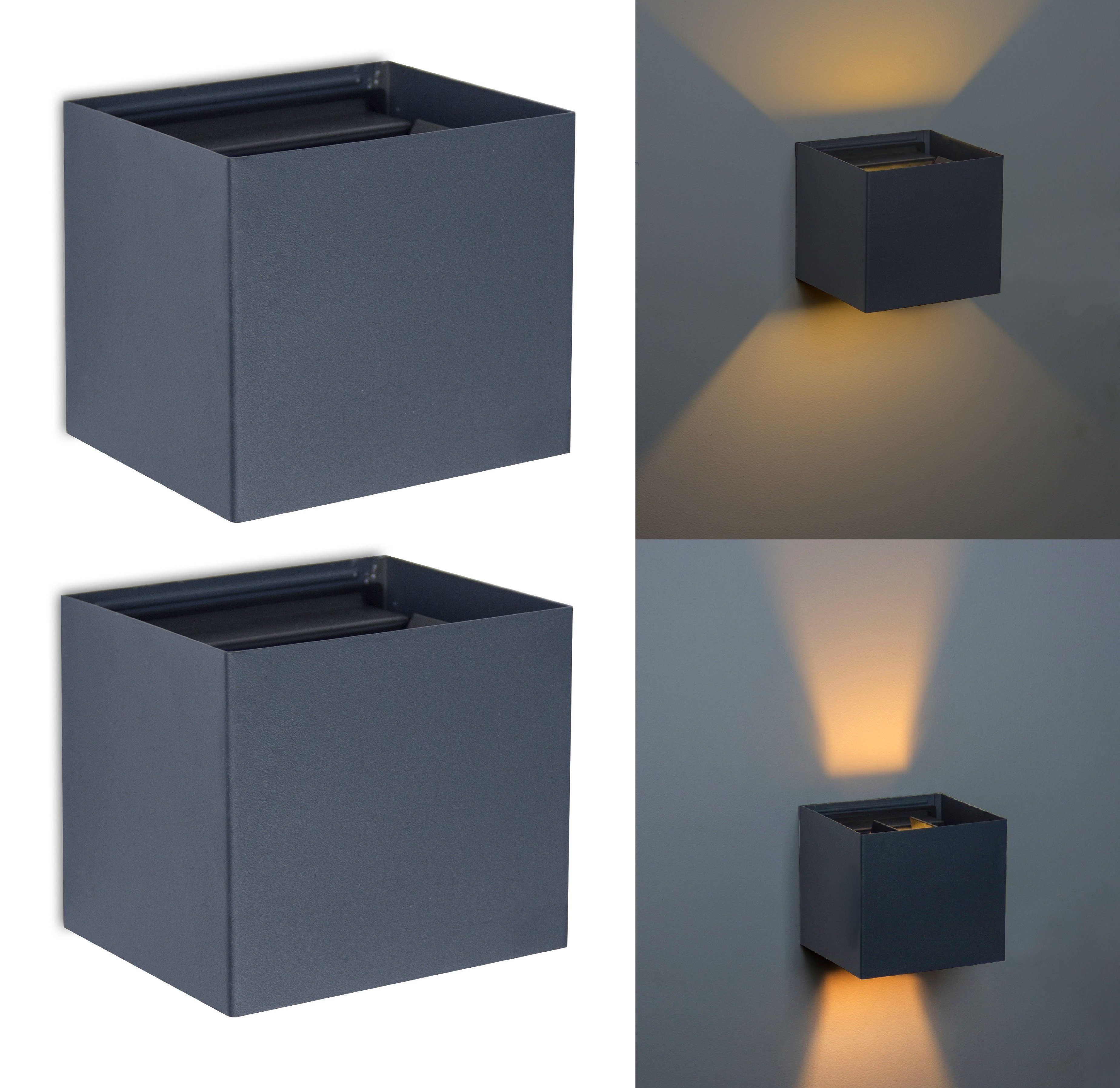 TRANGO LED Außen-Wandleuchte, 2er Pack 8015-02A IP44 Up & Down Wandstrahler *FLEX* in Anthrazit matt Eckig inkl. je 1x 3.5 Watt G9 LED Leuchtmittel mit einstellbar Abstrahlwinkel, als innen & außen Leuchte, Außenstrahler, Wandleuchte