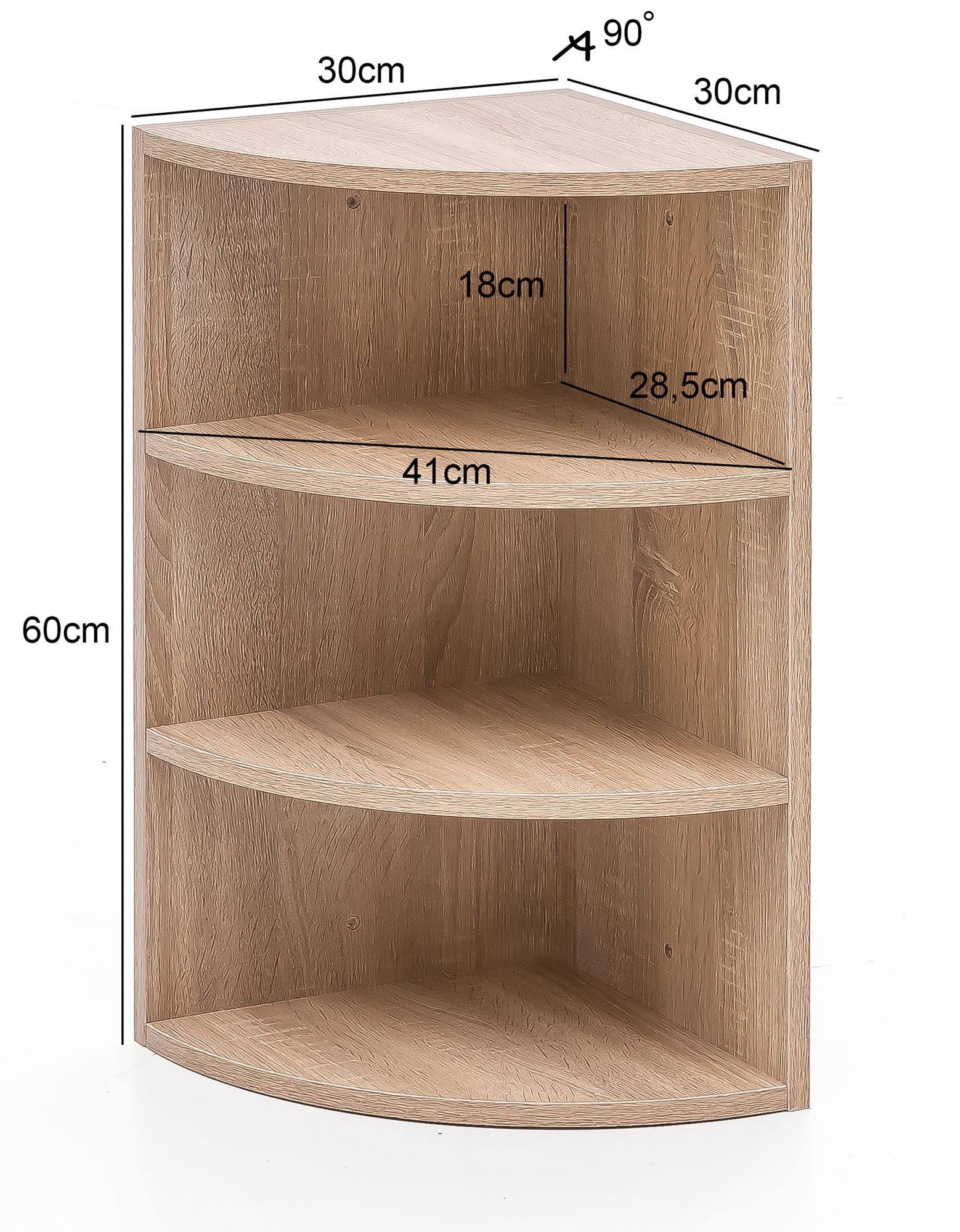 FineBuy Eckregal 30 x 60 x 30 cm in Holz, Wandregal - Winkelregal mit 3 Regal Ebenen, Küchenregal Hängend, Standregal Regal Bücherregal – Bild 3 von 5