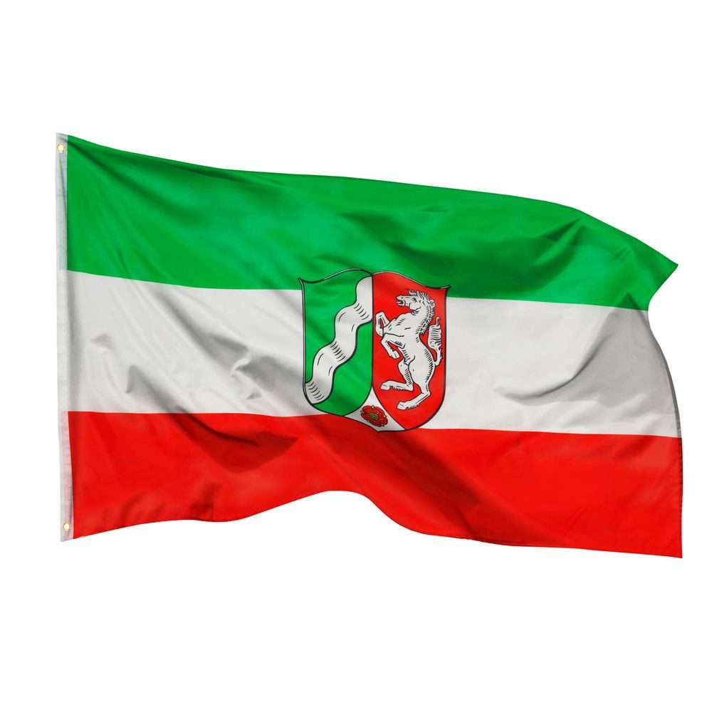 PHENO FLAGS Flagge Nordrhein Westfalen Flagge 90 x 150 cm NRW Fahne Wappen (Hissflagge für Fahnenmast), Inkl. 2 Messing Ösen