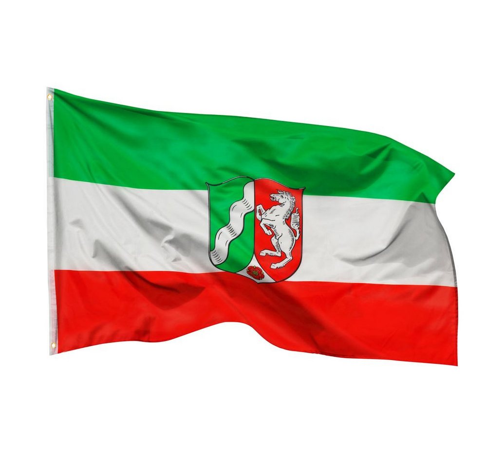 PHENO FLAGS Flagge Nordrhein Westfalen Flagge 90 x 150 cm NRW Fahne Wappen (Hissflagge für Fahnenmast), Inkl. 2 Messing Ösen