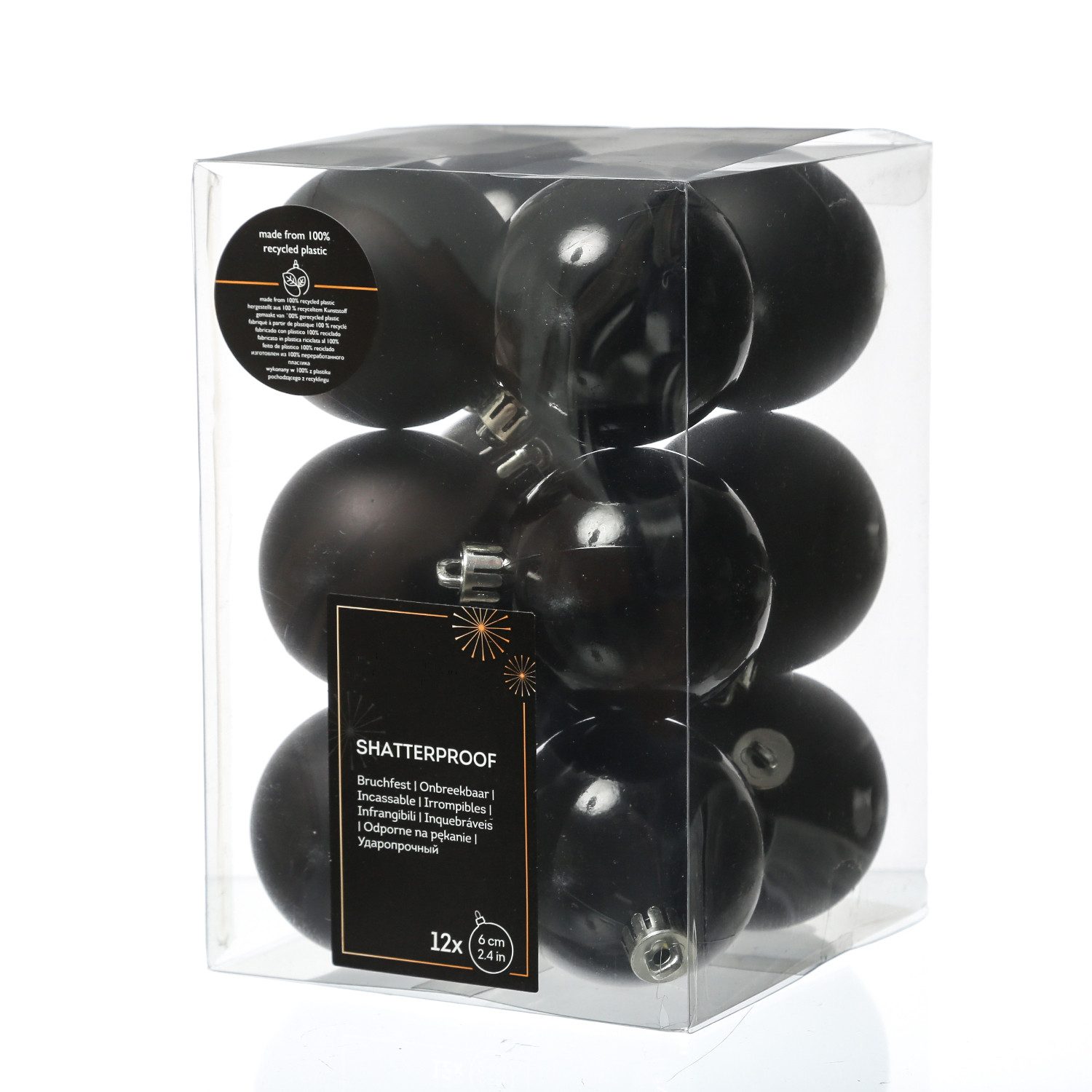 MARELIDA Weihnachtsbaumkugel Weihnachtskugeln bruchfest 6cm Christbaumkugeln schwarz 12 Stück (12 St)