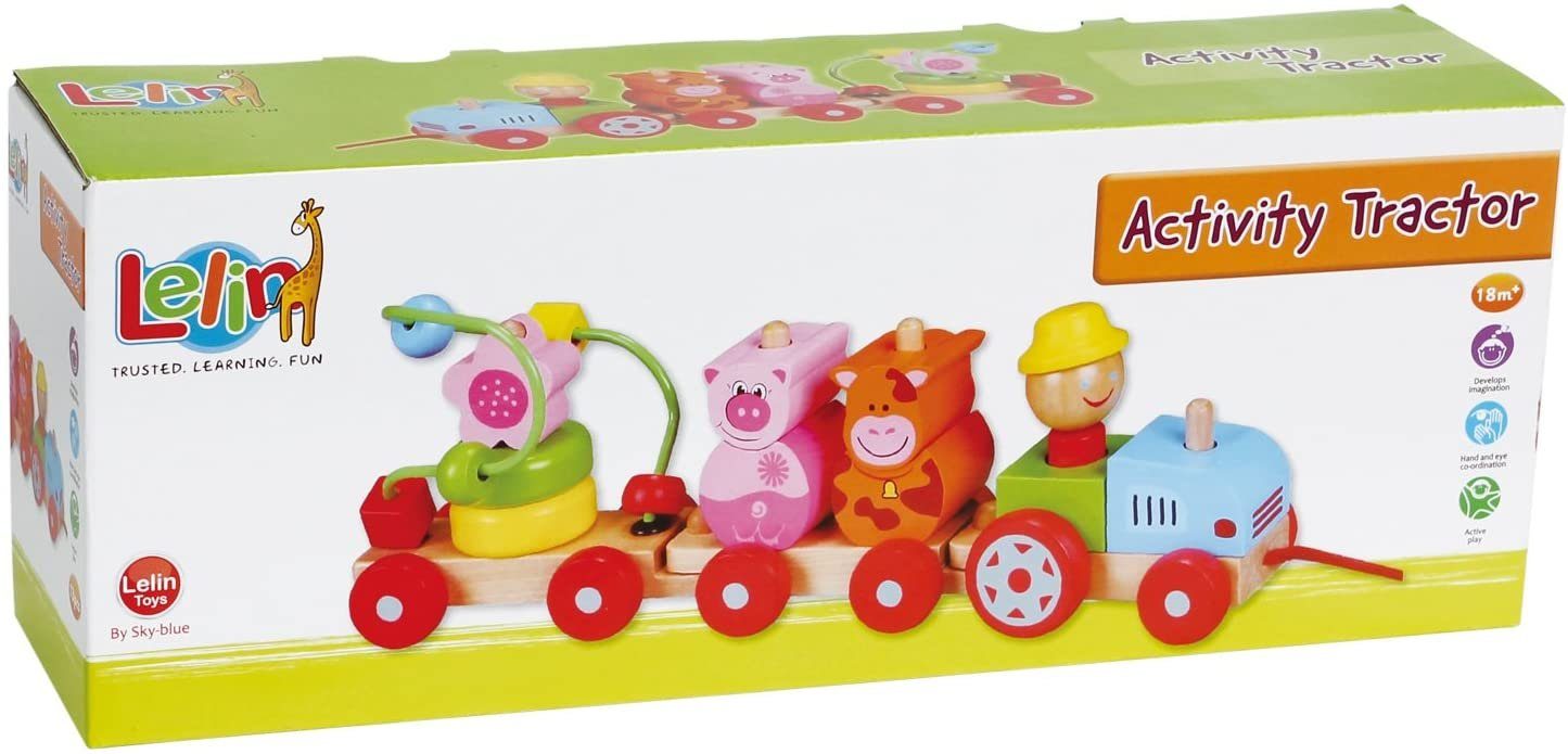 Lelin Nachziehspielzeug 10017 Nachziehspielzeug - Traktor mit 2 Anhänger + Motorikschleife