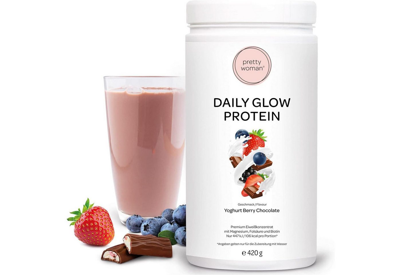 pretty woman Daily Glow Eiweiss Protein Pulver für Frauen, 420g Pulver, mit Vitaminen & Mineralien, Biotin & Folsäure