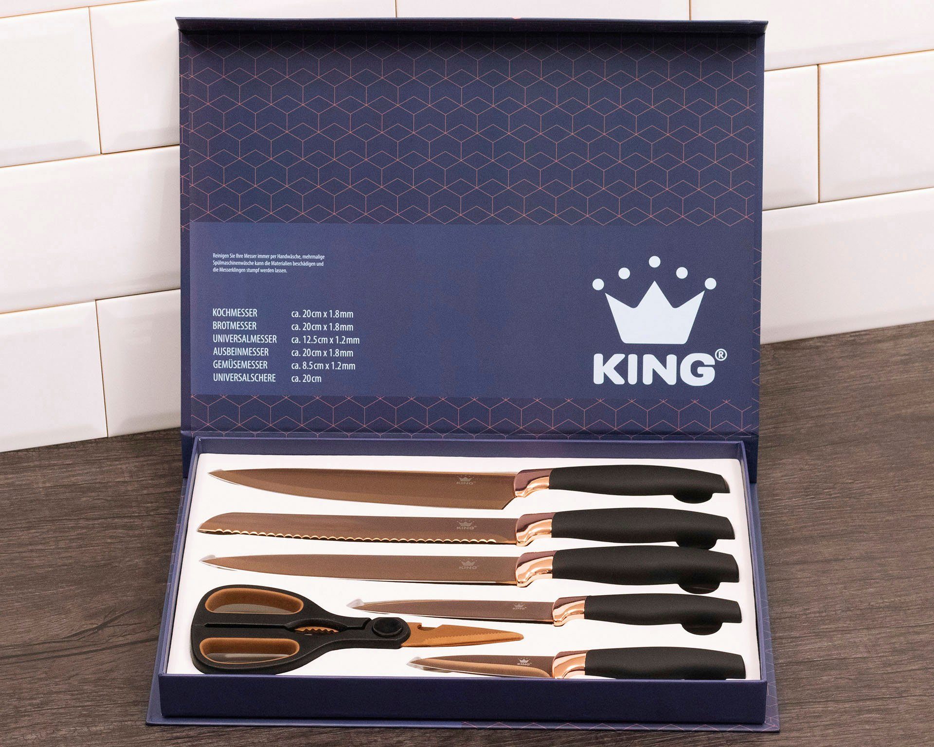 und KING beschichtete ROSÉ Messer-Set 6-tlg), Messer- 5 (Set, Küchenmesser, 1 Scherenklinge Schere, TITANIUM