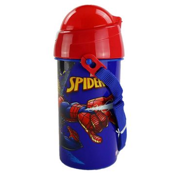 MARVEL Trinkflasche Marvel Spiderman Wasserflasche 500 ml, Flasche mit integriertem Trinkhalm und Tragegurt
