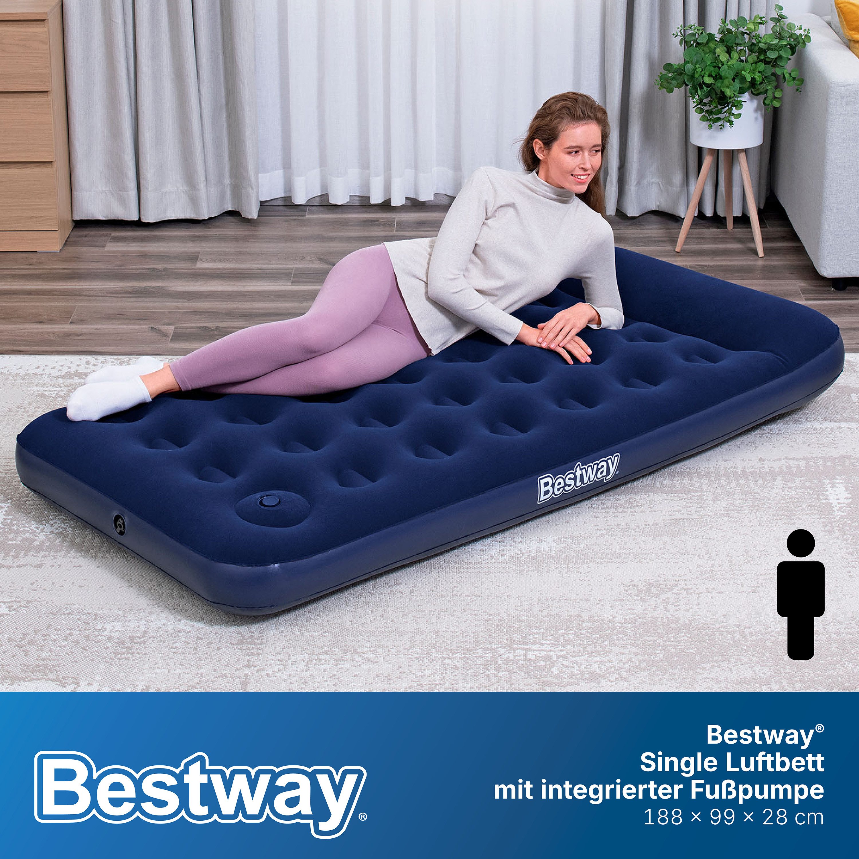 Bestway Luftbett 188 x 99 x 28 cm, (Packung, 1-tlg., Inkl. integrierter Fußpumpe), Ideal für den Innen und Außengebrauch