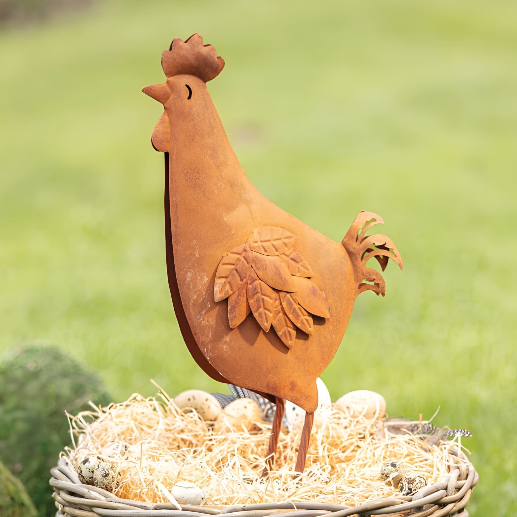 Dekoleidenschaft Dekofigur "Henne" aus Metall, Edelrost Finish, Huhn 44 cm hoch, Outdoor Balkon, & Gartendeko für Draußen