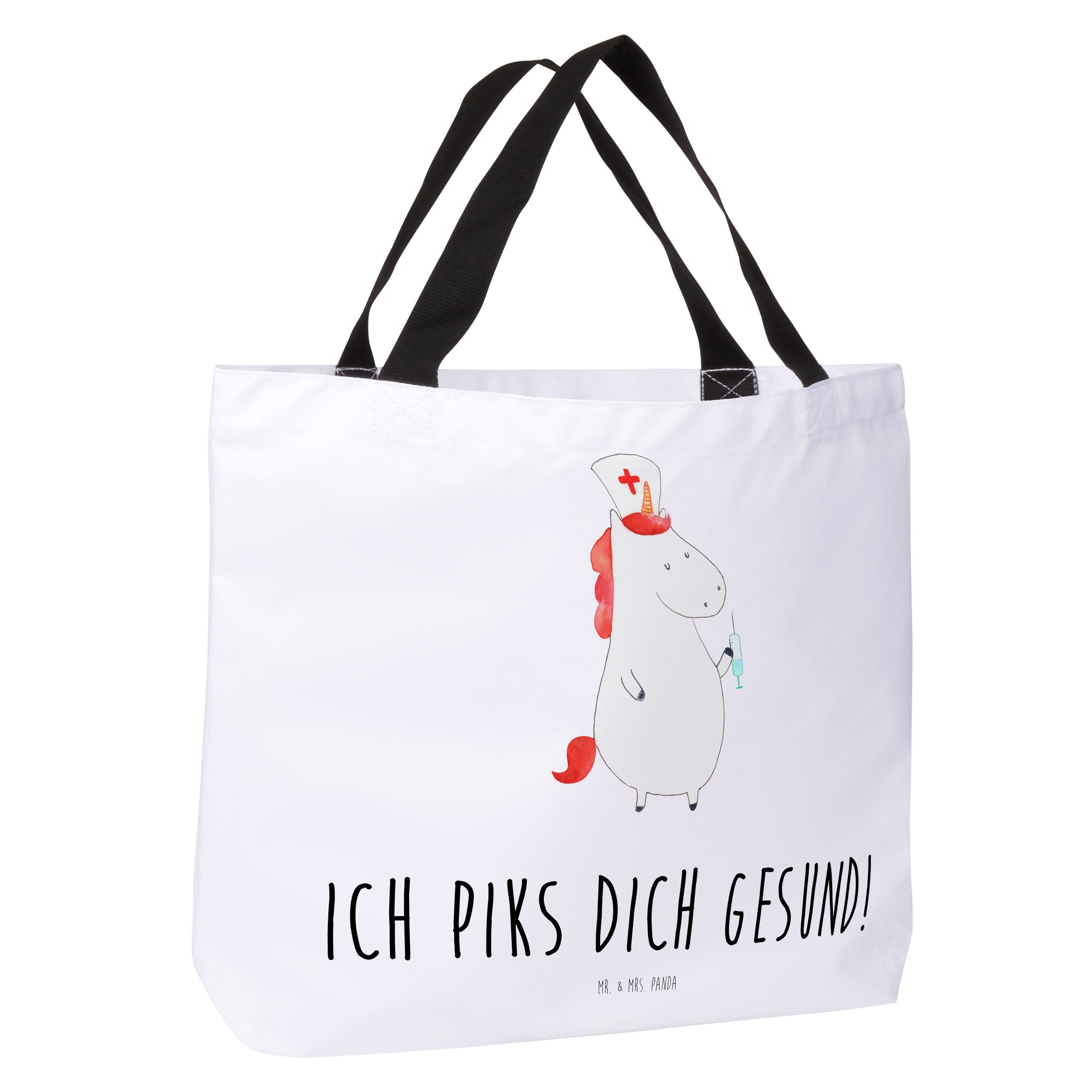Krankenschwester (1-tlg) Weiß Geschenk, Uni - Shopper Strandtasche, & Mrs. Tasche, Mr. Panda - Einhorn