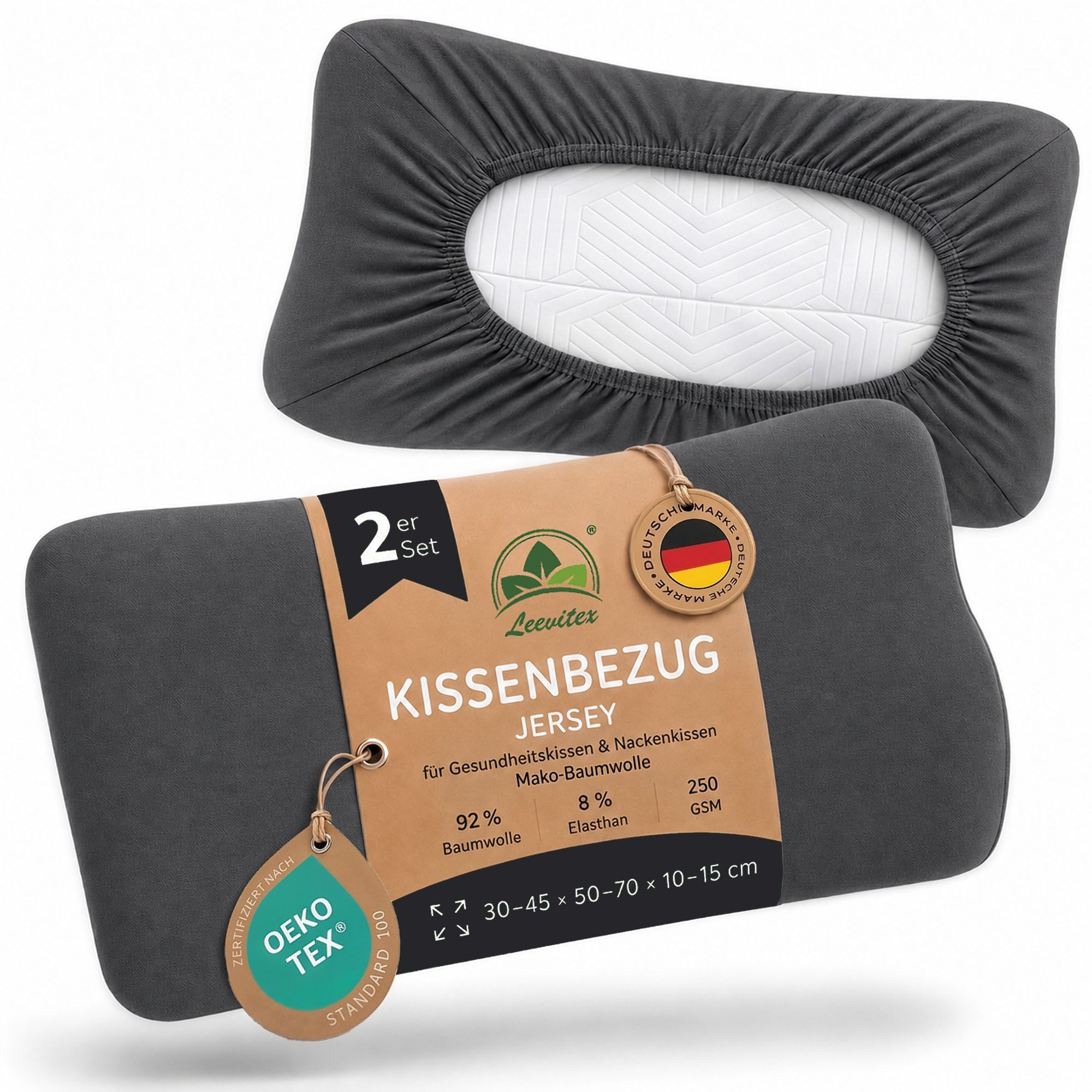 leevitex® Kissenbezug Premium für Gesundheitskissen & Nackenkissen, 30-45 x 50-70 x 10-15 cm, (2 Stück), Jersey-Stretch mit Rundumgummizug, 92% Baumwolle, 8% Elasthan