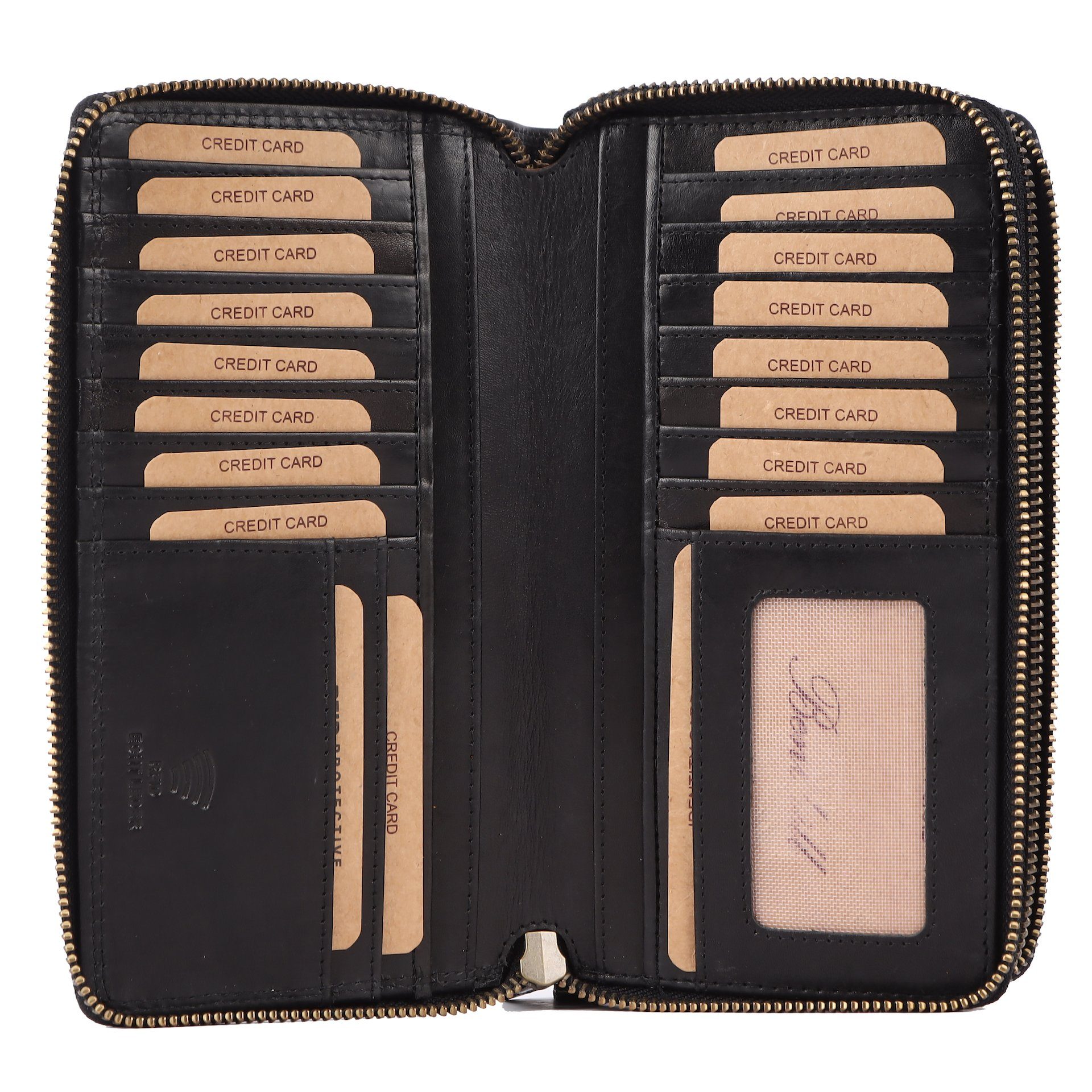 Benthill Geldbörse Damen Groß Echt Leder RFID Portemonnaie XXL mit vielen Kartenfächer, RFID-Schutz Kartenfächer Münzfach Reißverschlussfach