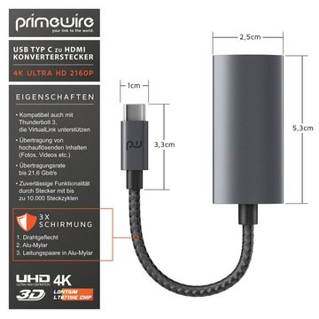 Primewire Audio- & Video-Adapter zu USB Typ C Stecker, HDMI Typ A Buchse, USB Typ C zu HDMI Konverterstecker Adapterstecker UHD 3840 x2160 @ 60 Hz / Virtuallink