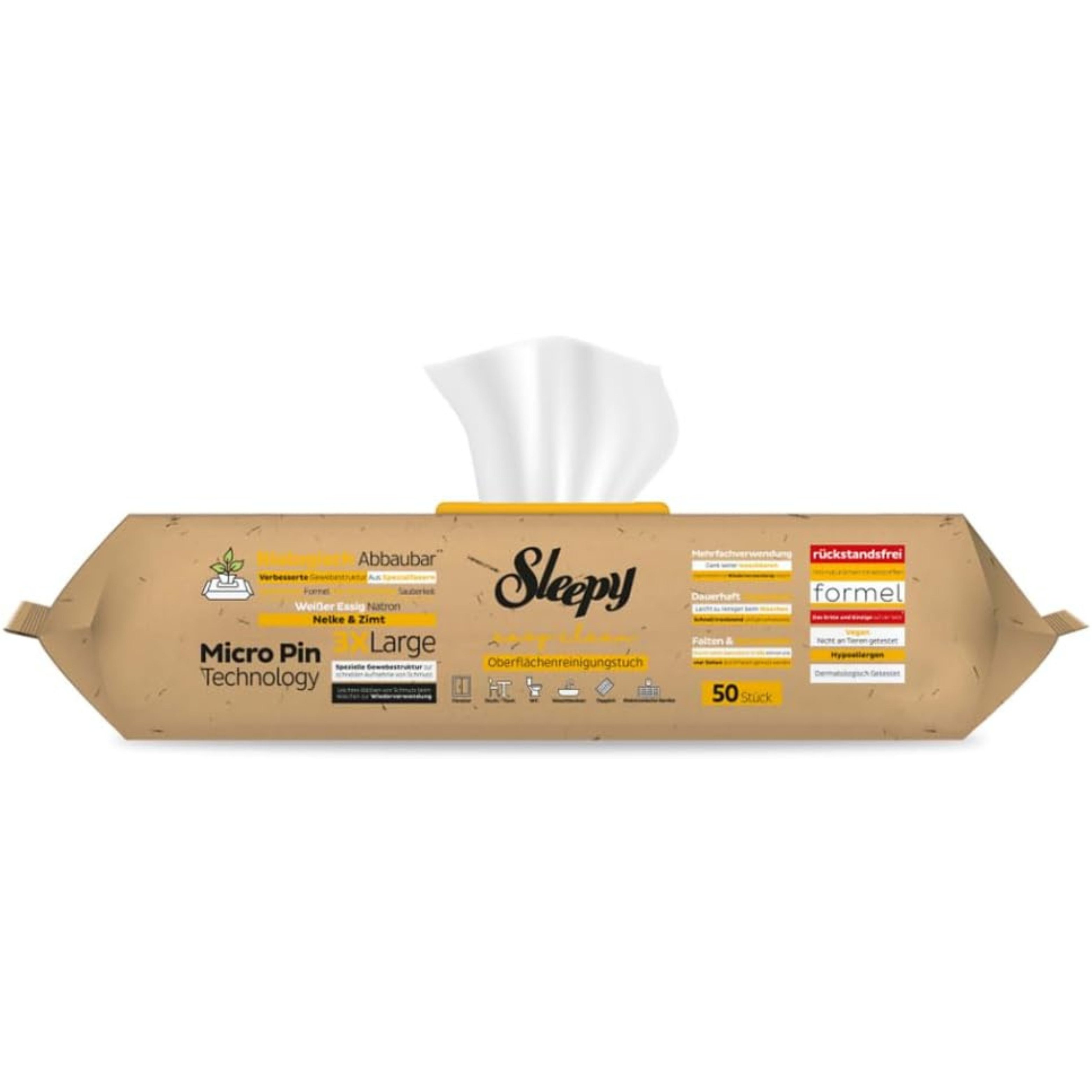 Sleepy Easy Clean Bio Oberflächen und Boden Reinigungstücher Gelb – 50 Tücher Reinigungstücher (1-tlg)