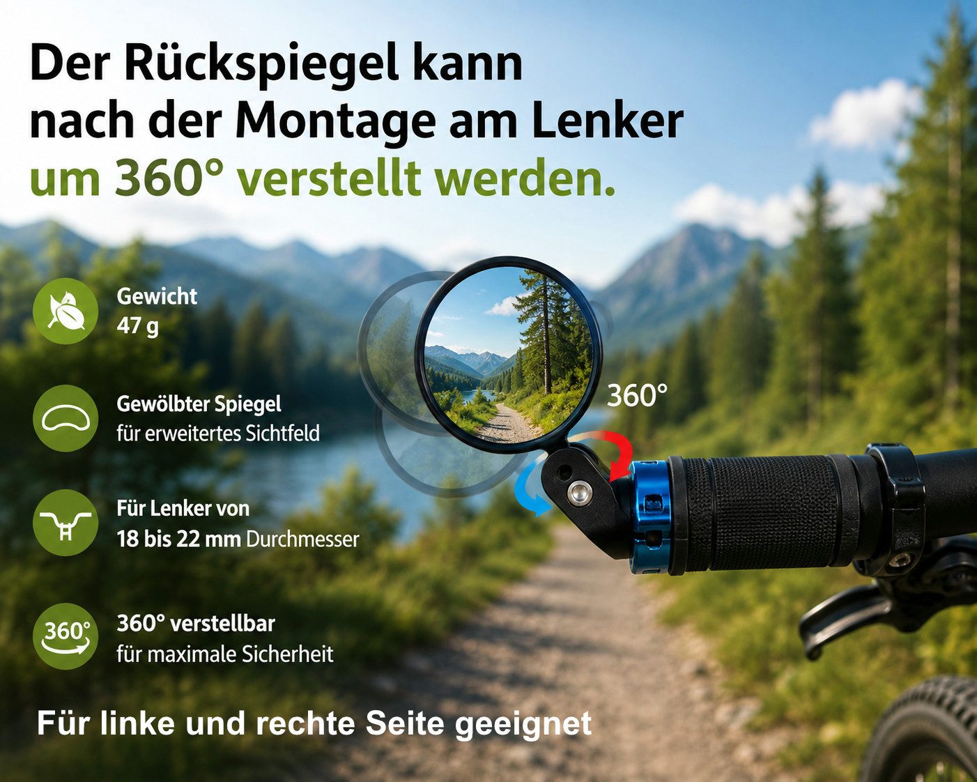 Norskskin Fahrradspiegel Fahrradspiegel Lenkerendspiegel Spiegel Rechts Links 360° – Bild 2 von 5