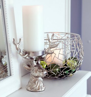 EDZARD Kerzenleuchter Hirsch, Kerzenleuchter im Hirsch-Design, Kerzenhalter aus Aluminium mit Silber-Optik, für Stumpenkerzen, Höhe 20 cm