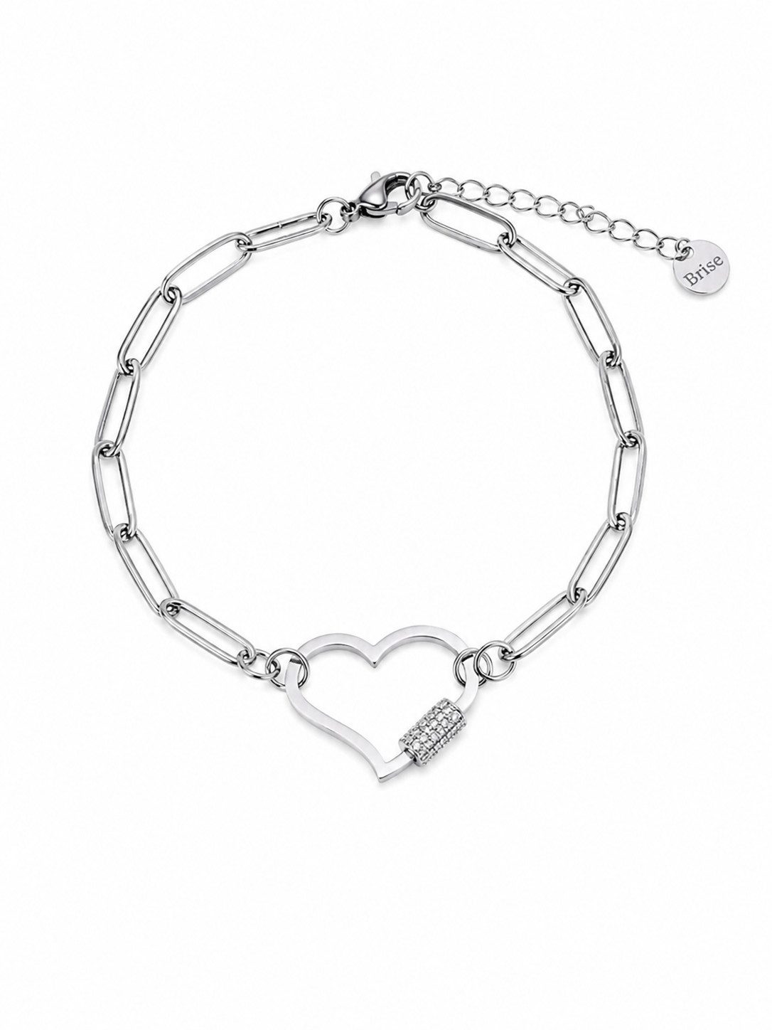 Brise Schmuck Armband Edelstahl Armband Damen Herz – Verstellbares Gliederarmband Silber, Verstellbar, 100 % Edelstahl, Herz-Anhänger, Strass-Detail, Rostfrei