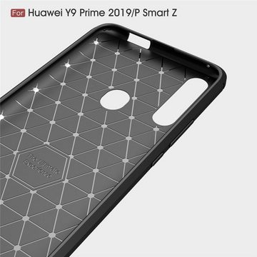 König Design Handyhülle Huawei Y9 Prime 2019, Huawei Y9 Prime 2019 Handyhülle Carbon Optik Backcover Blau