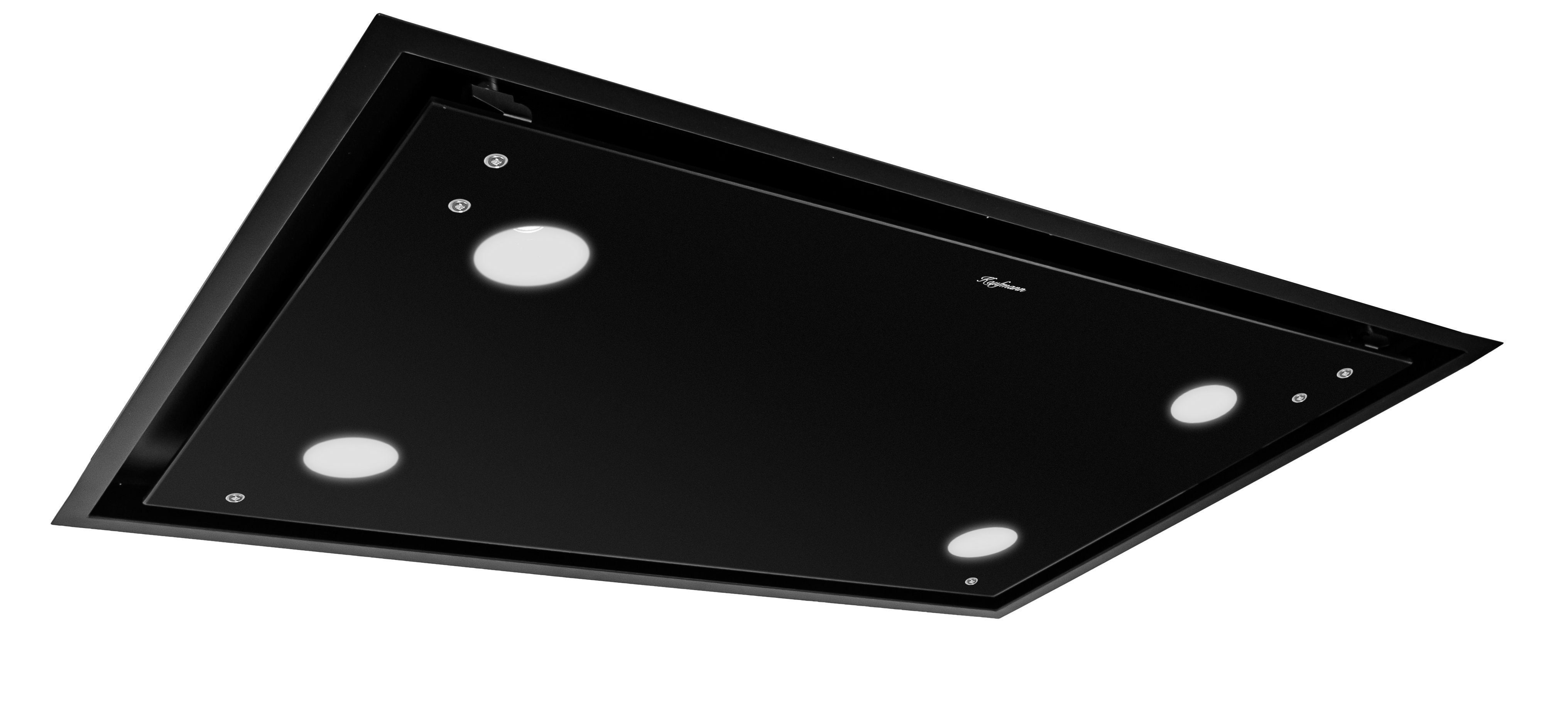 KAUFMANN Deckenhaube Tegmento 90 BL+Schlauch Tegmento 90 BL+Schlauch, Dunstabzugshaube 90 cm, 850m³/ h/ Schwarz Glas/ Ab-Umluft