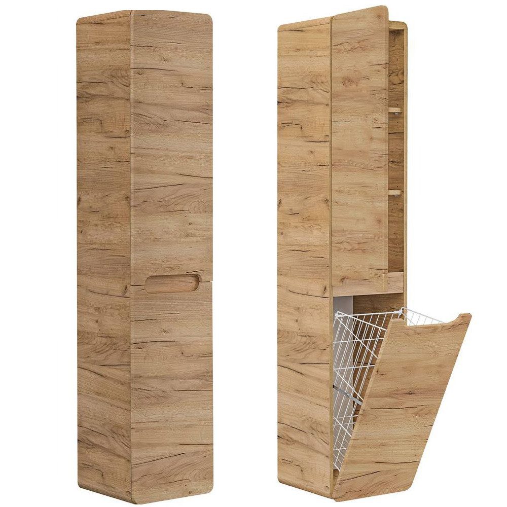 Lomadox Hochschrank LUTON-56-CRAFT Badezimmer mit Wäschekorb günstig online kaufen