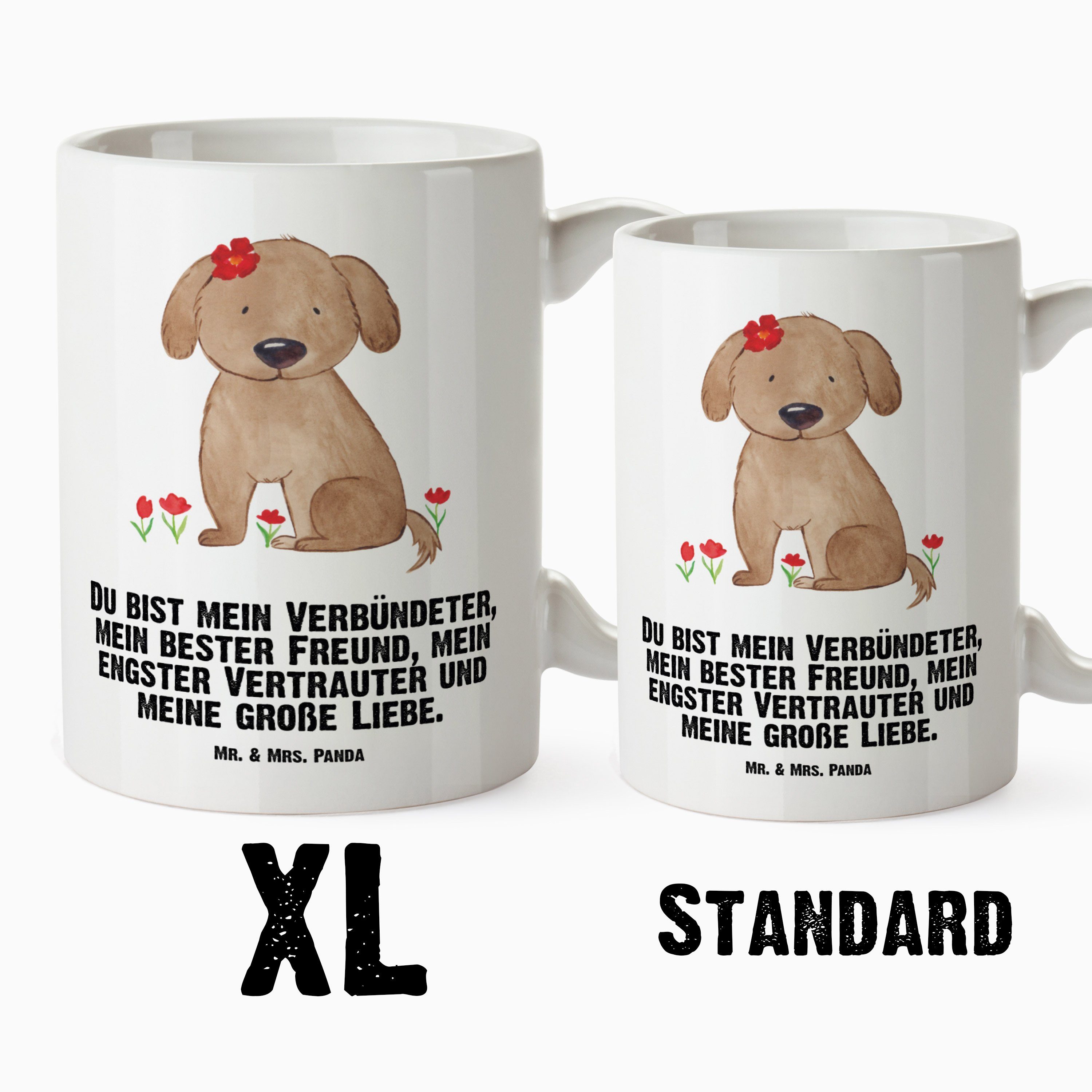 Mr. & Mrs. Becher, Hundedame Geschenk, Hundemotiv, Panda Tasse XL Gr, XL Tasse, - XL Keramik Tasse Hund Weiß 