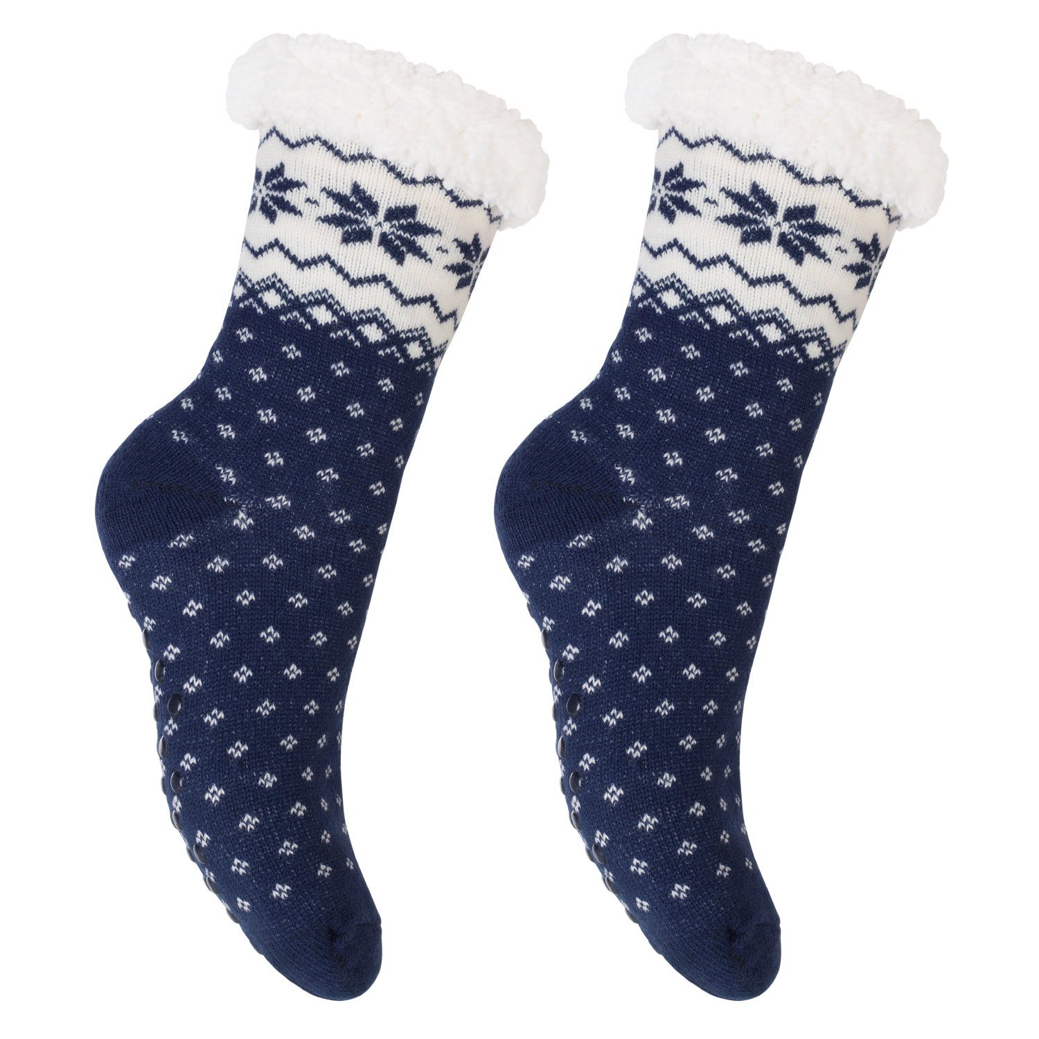 Footstar ABS-Socken Winter Haussocken für Damen & Herren (1/2 Paar) Kuschelsocken 2 x Blau | Stoppersocken