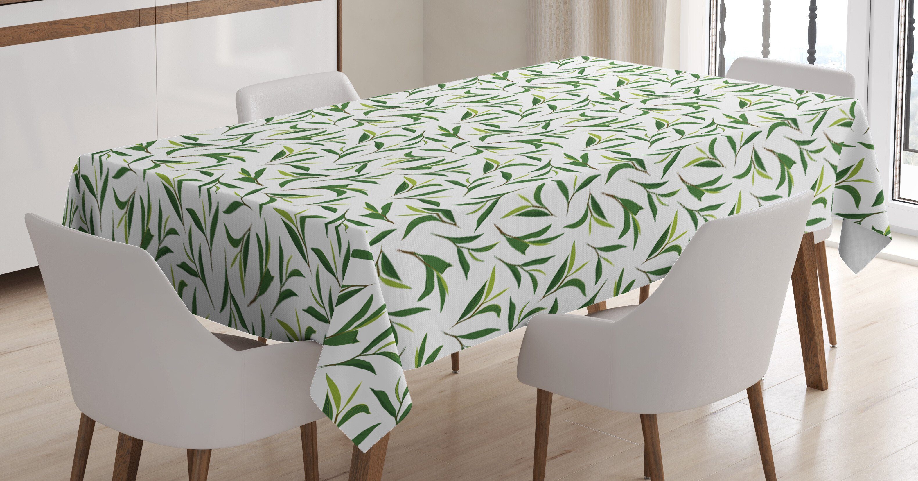 Abakuhaus Tischdecke Farbfest Waschbar Für den Außen Bereich geeignet Klare Farben, Tee Grüne Blätter Gesunde Kräuter