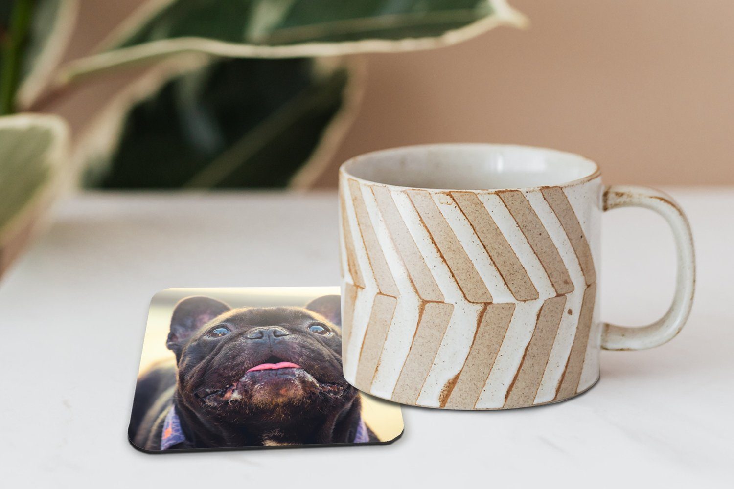 Tasse Glasuntersetzer Bulldogge Schwarz 6-tlg., Tischuntersetzer, Gläser, - Korkuntersetzer, MuchoWow Zubehör Glasuntersetzer, Untersetzer, für Französische Sonne, -