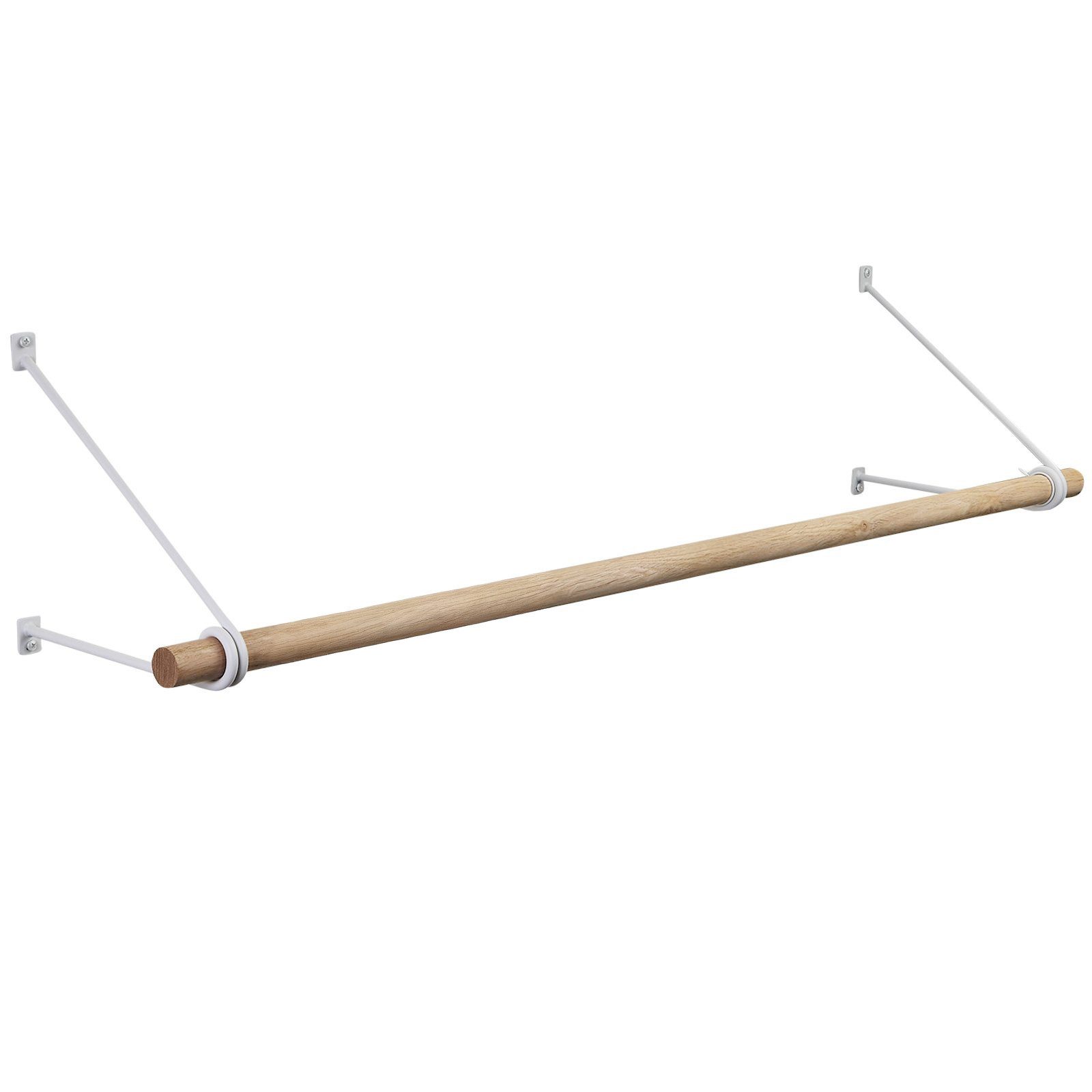SO-TECH® Wandgarderobe 260 x 250 mm mit Ø 30 mm Kleiderstange aus Holz (Spar-Set, 1 St), Weiß lackiert mit 100 cm Garderobenstange aus Eiche