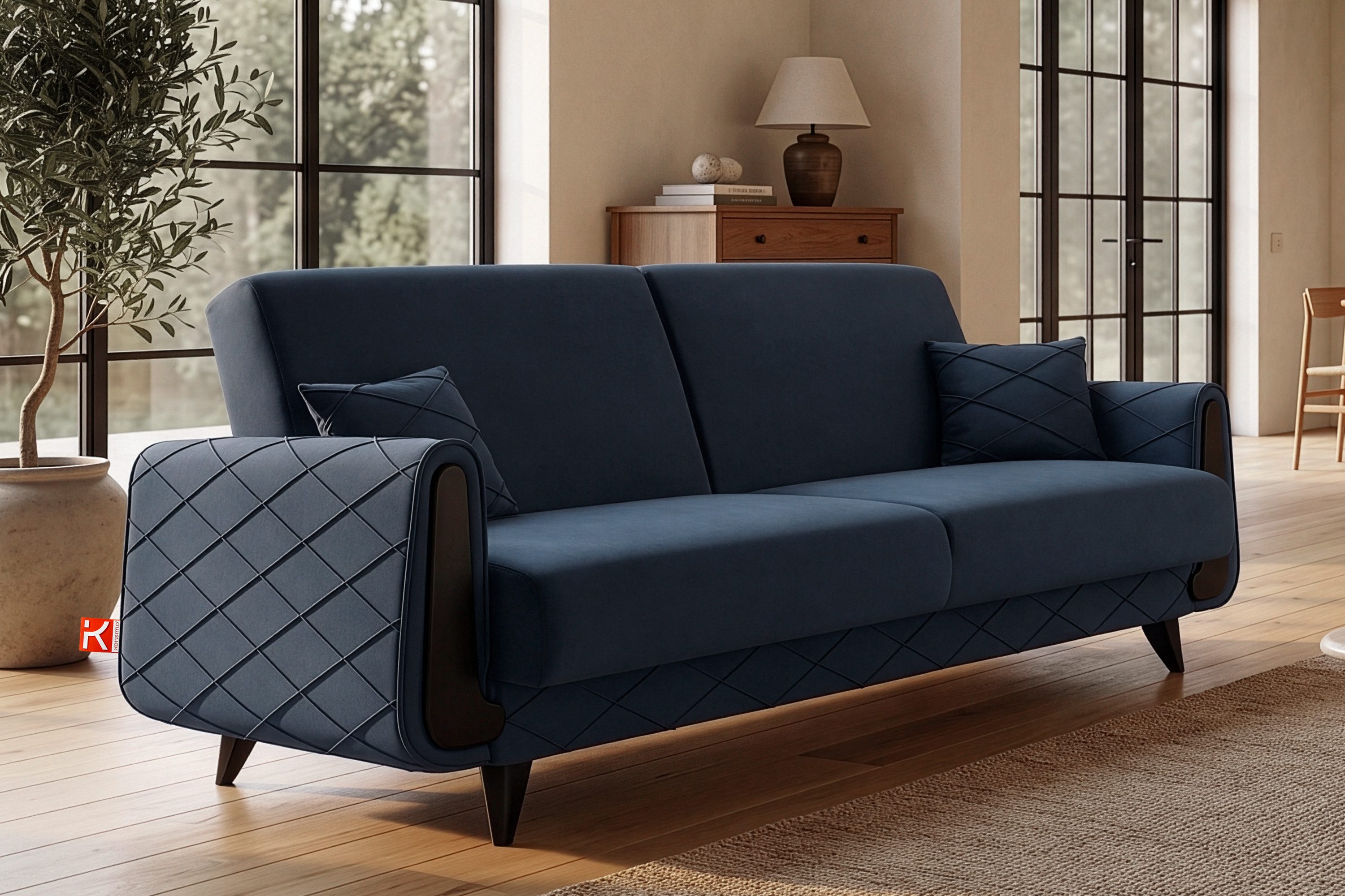 KONSIMO® 3-Sitzer GUSTAVO III Sofa mit Schlaffunktion, hergestellt in der EU, eleganten Nähten, Dekorative Elemente in Holzoptik, 3 Personen