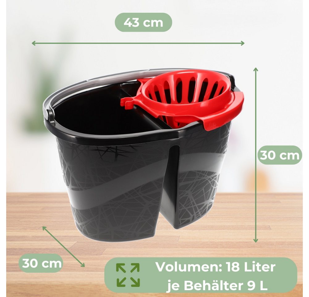 Thumbnail - GarPet Putzeimer Wischeimer 18 L (2x9 L) Putzeimer mit Presse Zweigeteilter Eimer