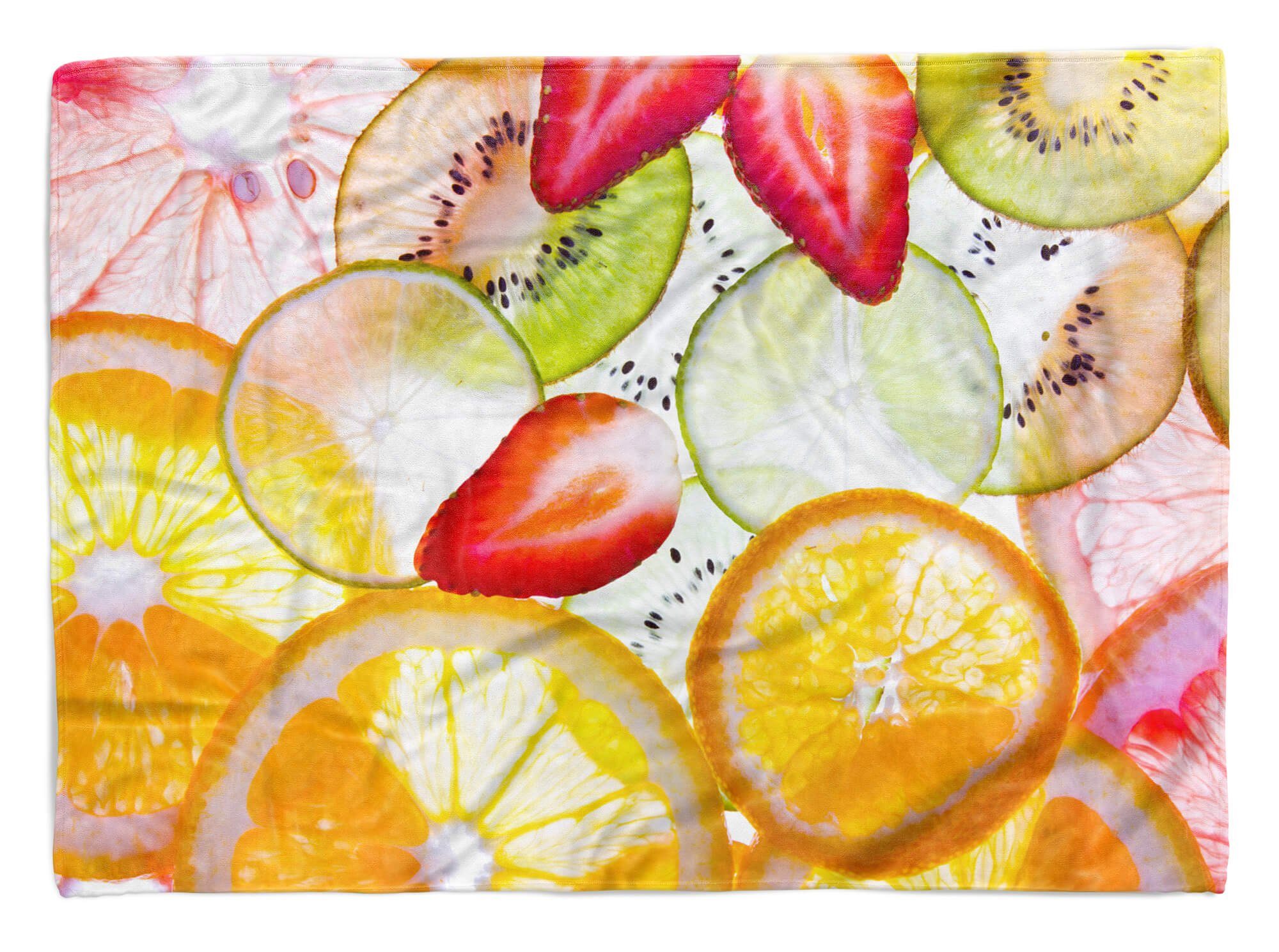 Sinus Art Handtücher Handtuch Strandhandtuch Saunatuch Kuscheldecke mit Fotomotiv Früchte Erdbeeren, Baumwolle-Polyester-Mix (1-St), Handtuch
