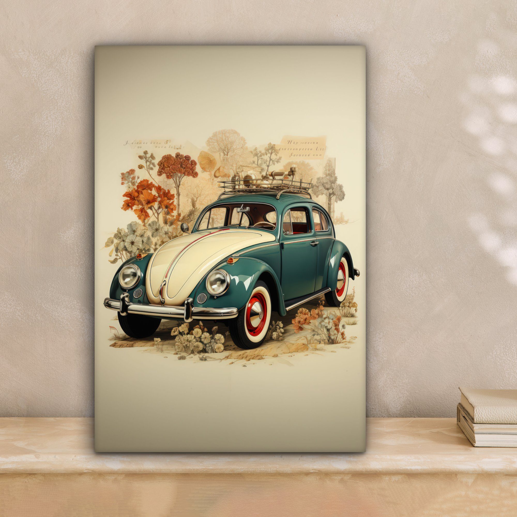 OneMillionCanvasses® Leinwandbild Oldtimer - Auto - Pflanzen - Blau - Licht günstig online kaufen