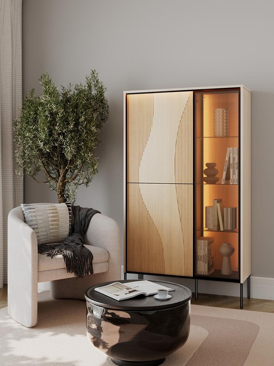 Compleo Standvitrine eiche vincenza, Breite: 92 cm, Modern design Vitrine schmal, mit hohen Füßen