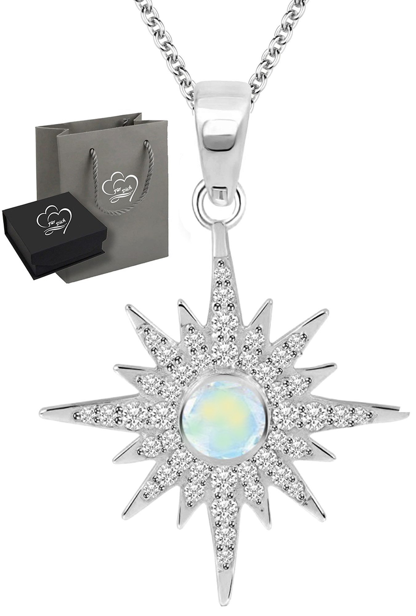Limana Kette mit Anhänger echter Opal und Topas Edelstein 925 Silber Stern Schneeflocke (inkl. Tasche und Dose Halskette Ehefrau Schmuck), Weihnachtsgeschenk Geschenk Set für Sie Frauen Damen Freundin Mutter