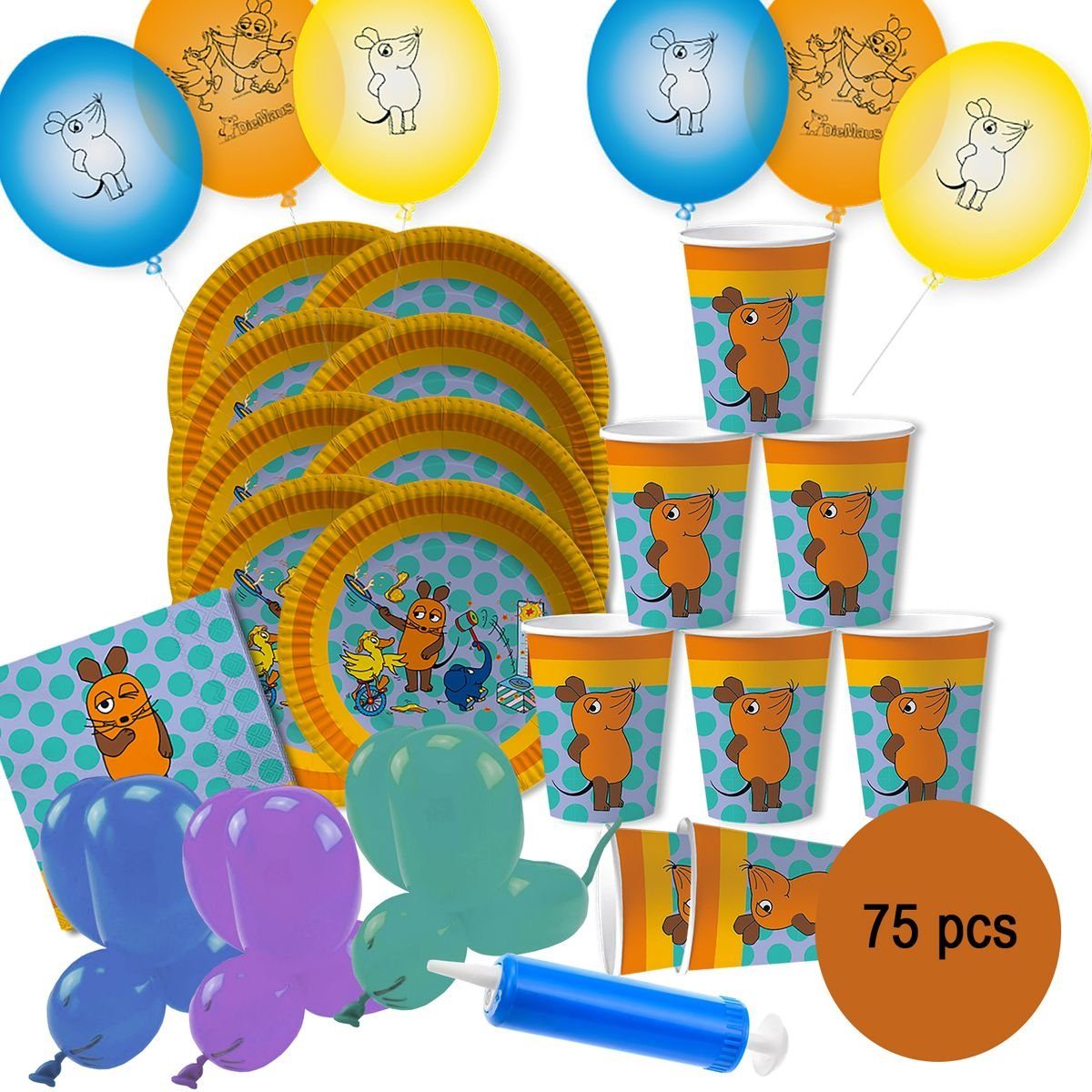 dh konzept Einweggeschirr-Set Die Maus Kindergeburtstag Party Deko Set