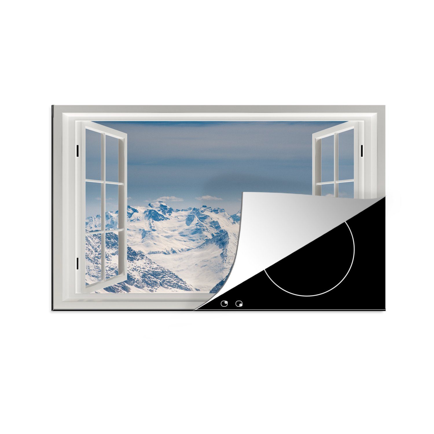MuchoWow Herdblende-/Abdeckplatte Aussicht - Schnee - Berge, Vinyl, (1 tlg), 81x52 cm, Induktionskochfeld Schutz für die küche, Ceranfeldabdeckung