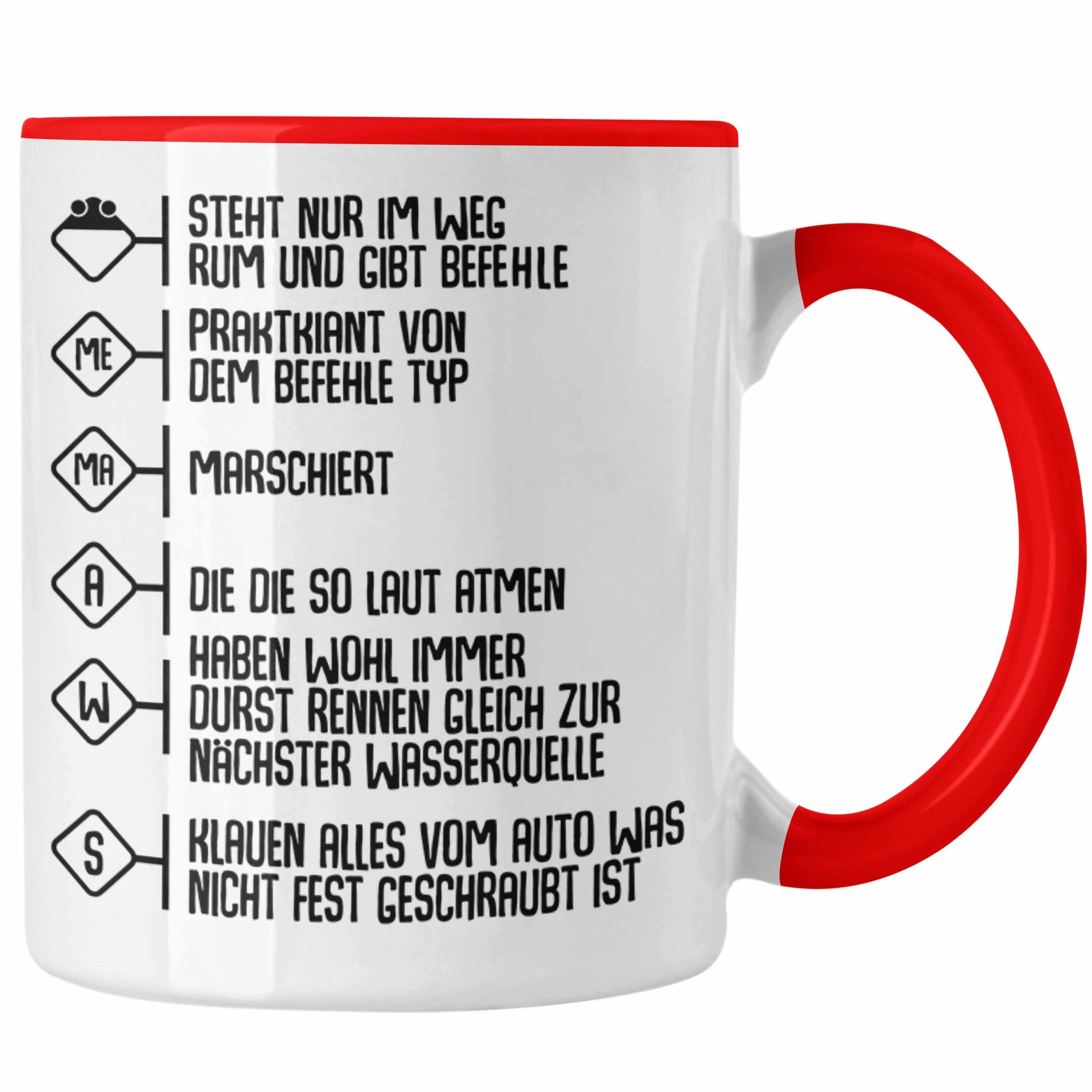 Trendation Tasse Feuerwehr Geburtstag - Spruch Praktikant Zubehör Tasse Trendation Einsatz Mann Geschenke Rot Lustig
