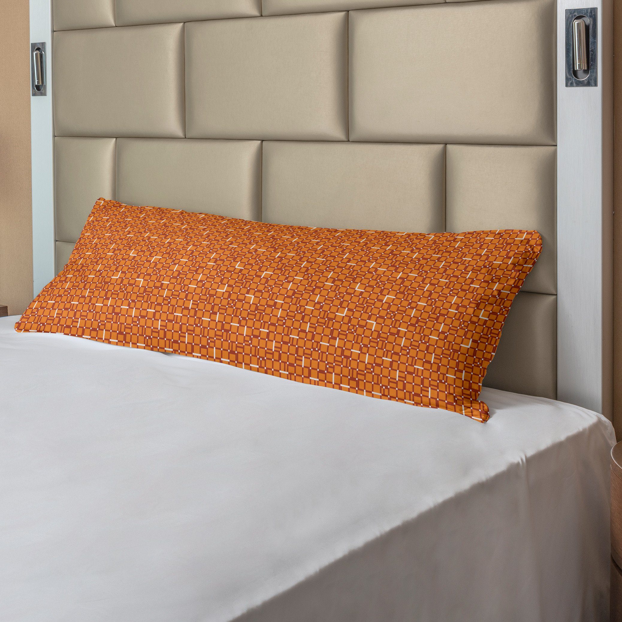 Quadrate Geometrisch orange Digitale Abakuhaus, Langer Kissenbezug, Deko-Akzent Seitenschläferkissenbezug