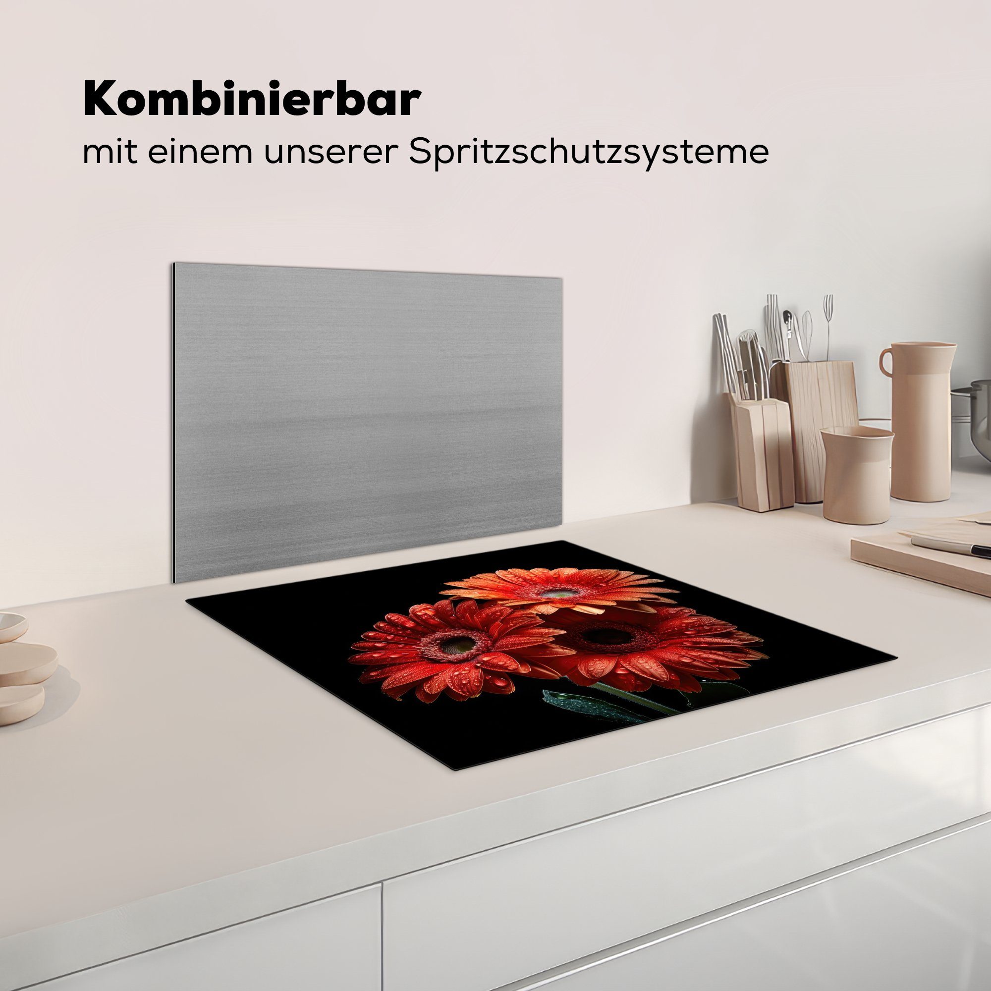 - - Ceranfeldabdeckung 60x52 - tlg), Rot Gerbera Mobile (1 Herdblende-/Abdeckplatte MuchoWow Vinyl, Botanisch Arbeitsfläche nutzbar, Natur, - cm, Blumen