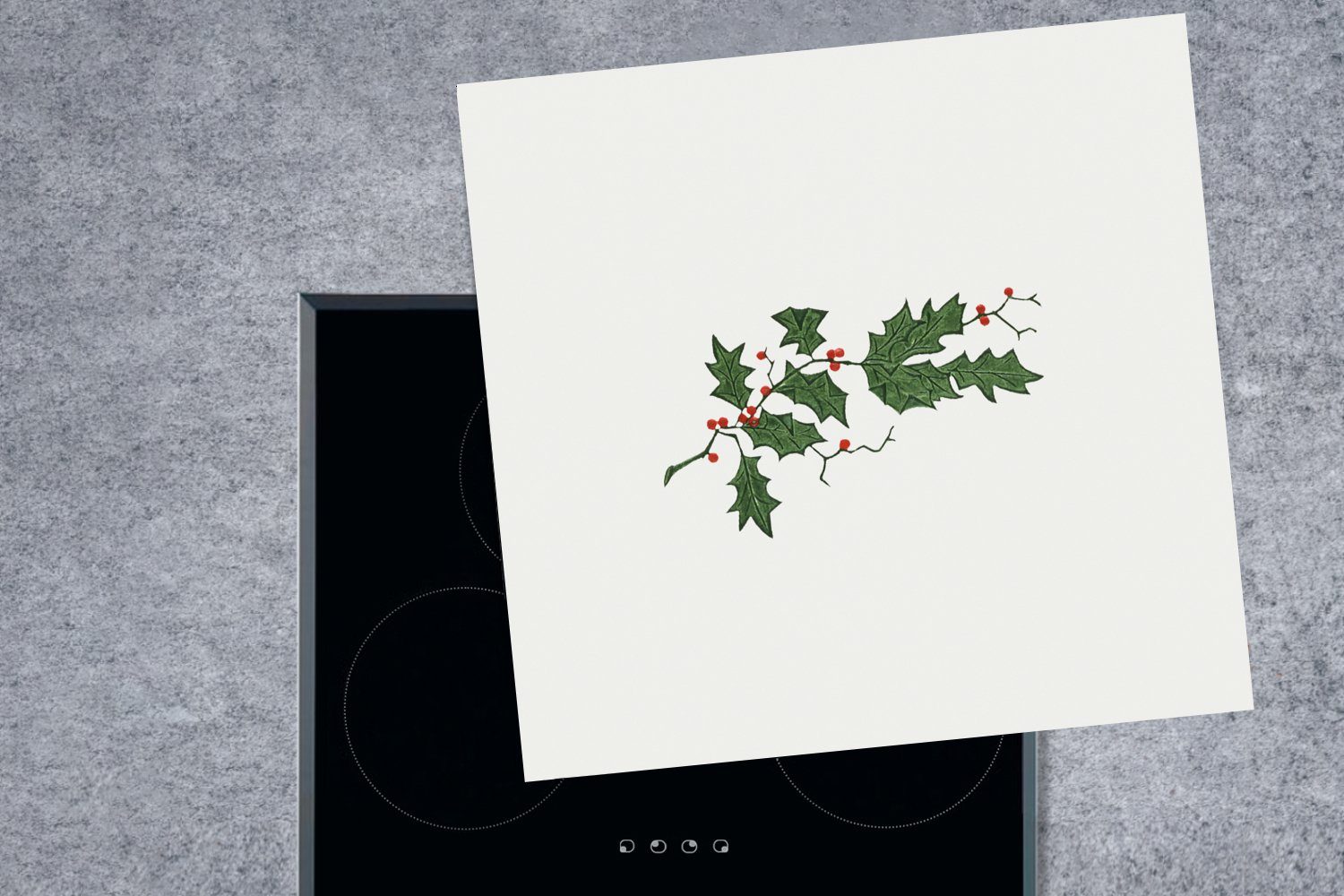 MuchoWow Herdblende-/Abdeckplatte Weihnachten - Stechpalme küche Arbeitsplatte Vinyl, Ceranfeldabdeckung, (1 tlg), cm, Kunst, - für 78x78